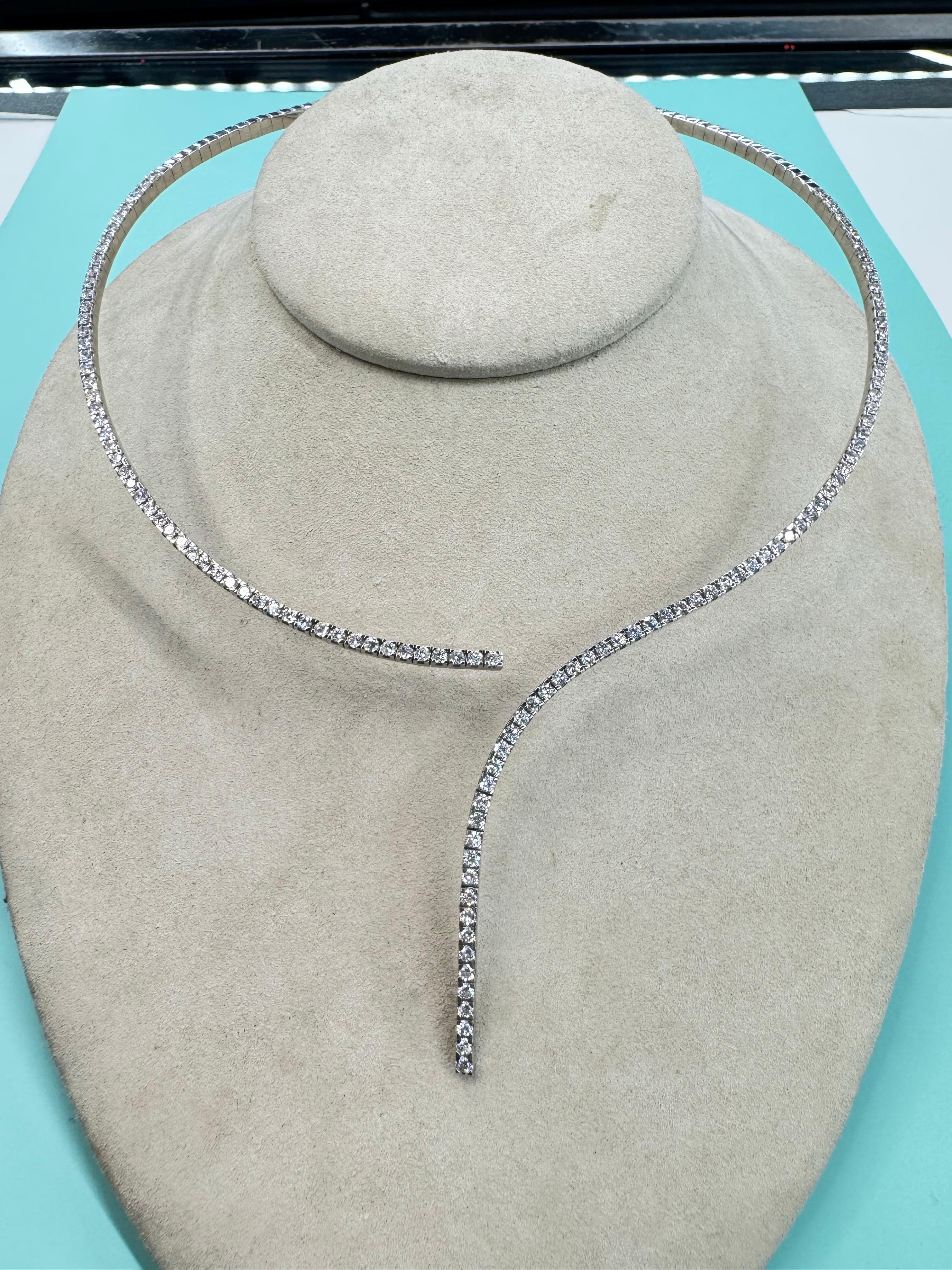 Women's Italian Flexible Split Diamond Drop Collar Necklace 4.55 Carats F-G VS1-2 18KT For Sale