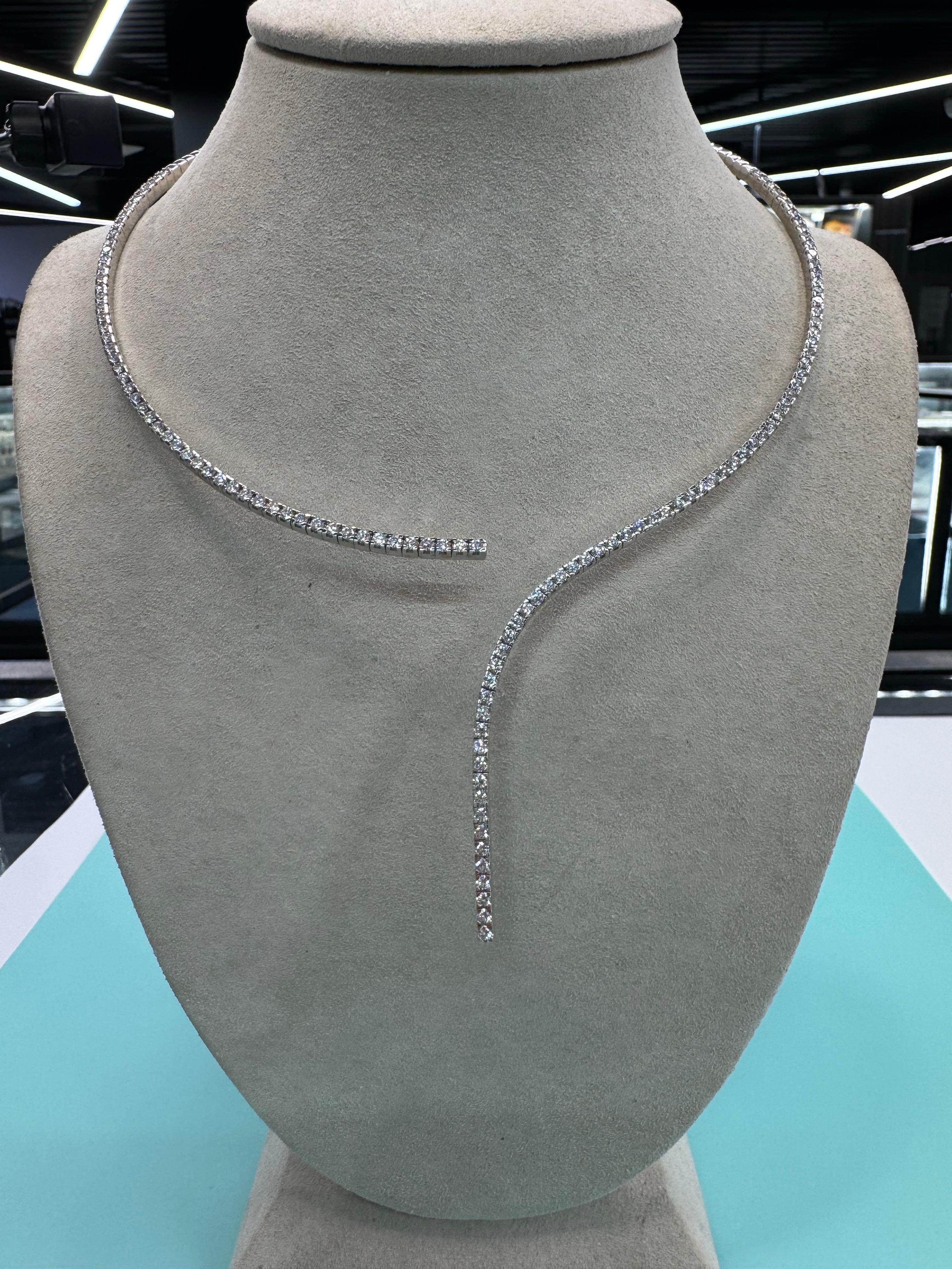 Italian Flexible Split Diamond Drop Collar Necklace 4.55 Carats F-G VS1-2 18KT For Sale 2