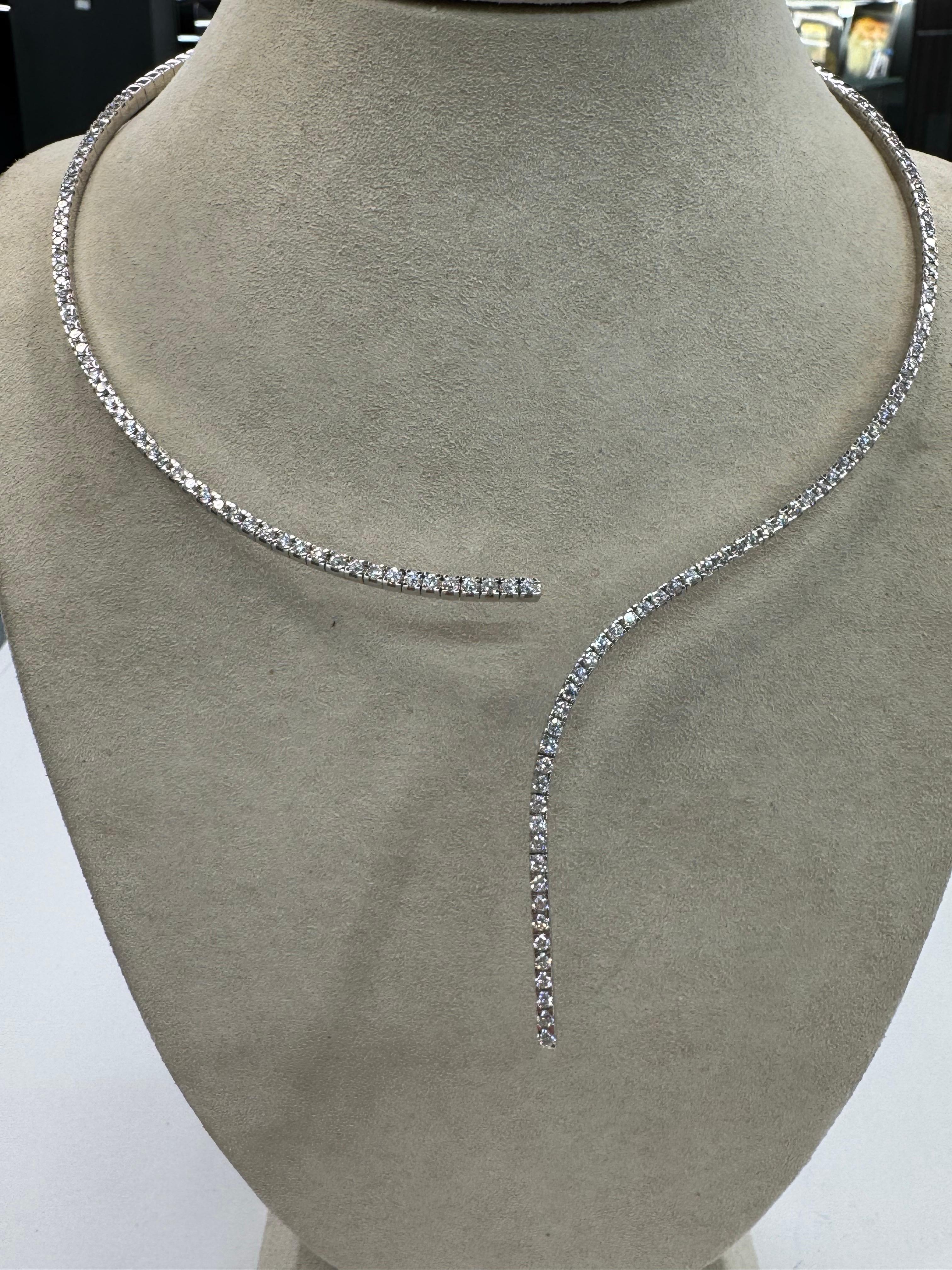 Italian Flexible Split Diamond Drop Collar Necklace 4.55 Carats F-G VS1-2 18KT For Sale 3