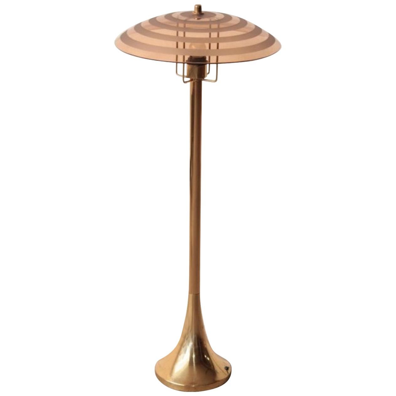 Italian Floor Lamp 1950s Curved Glass in the Style of Stilnovo