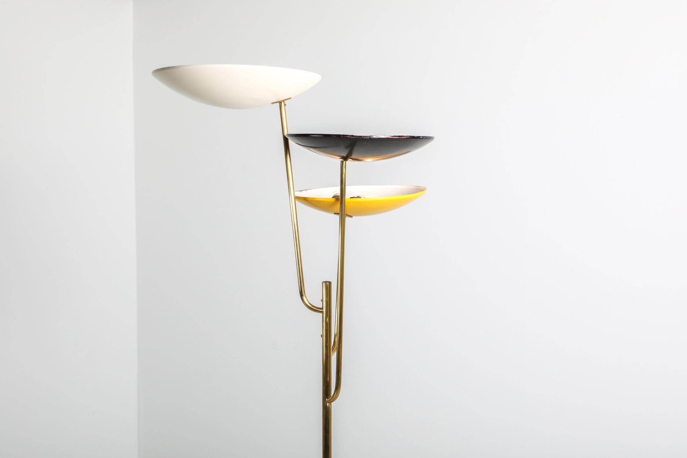 20th Century Italian Floor Lamp 1950s Style with a White, Yellow and Black Shade