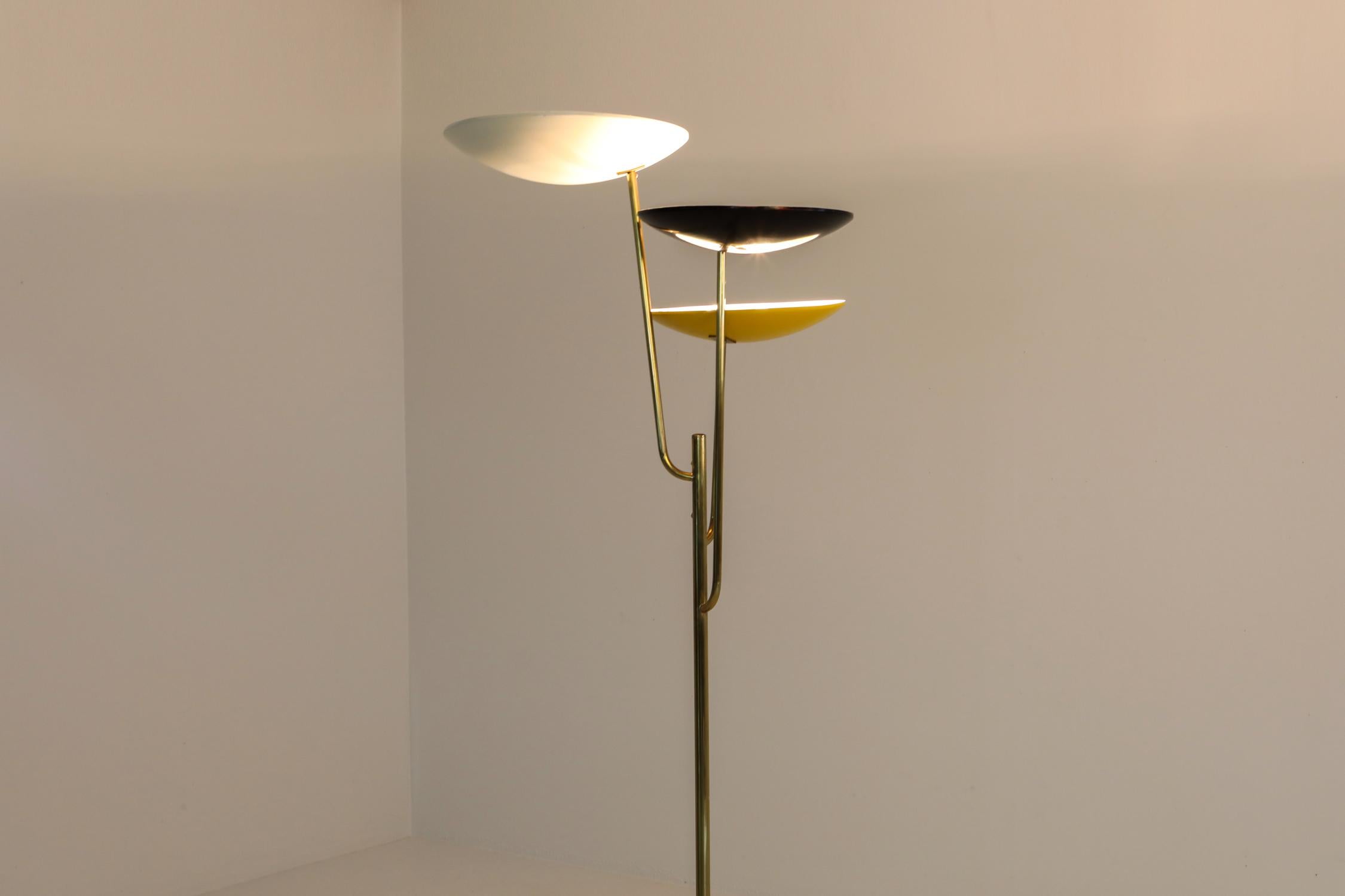 Italian Floor Lamp 1950s Style with a White, Yellow and Black Shade 1