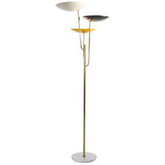 Italian Floor Lamp 1950s Style with a White, Yellow and Black Shade
