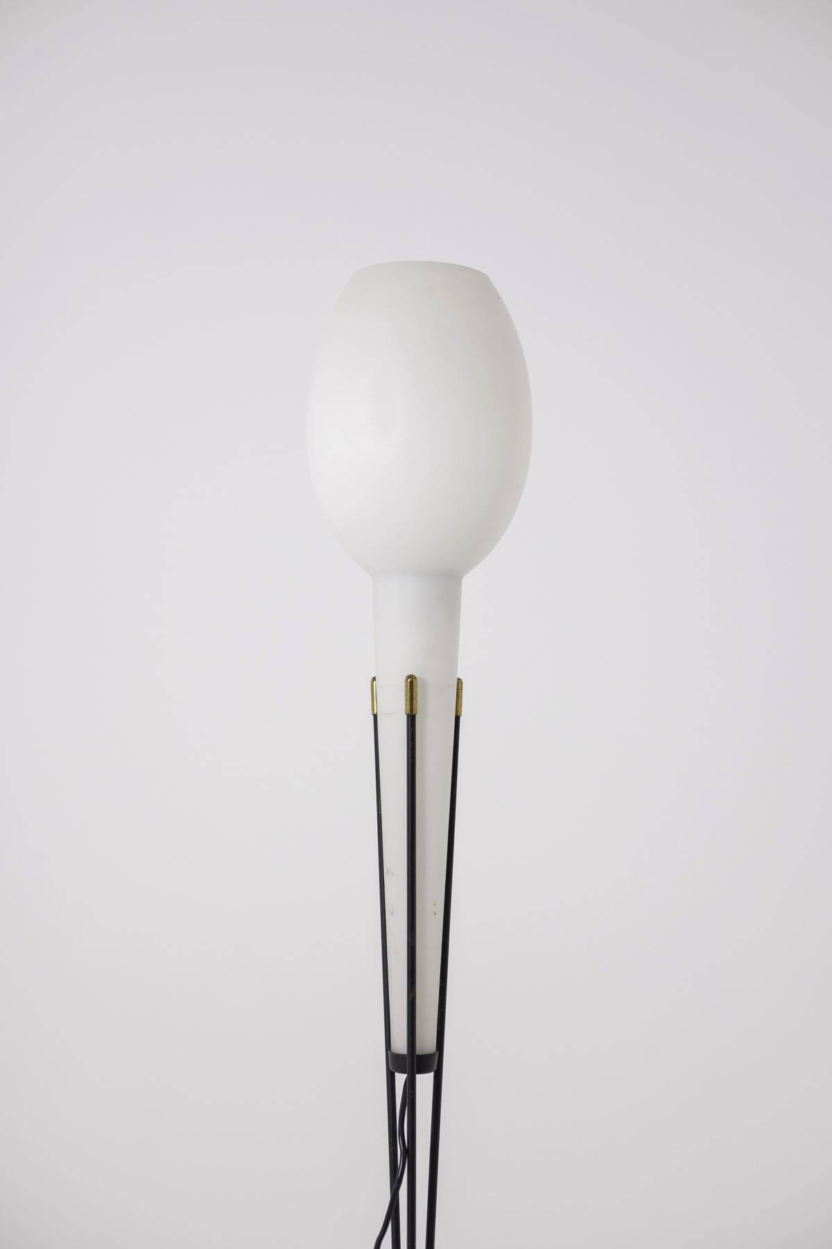 Italian Floor Lamp in the style of Stilnovo in Brass and Opaline Glass, 1950s In Good Condition In Milano, IT
