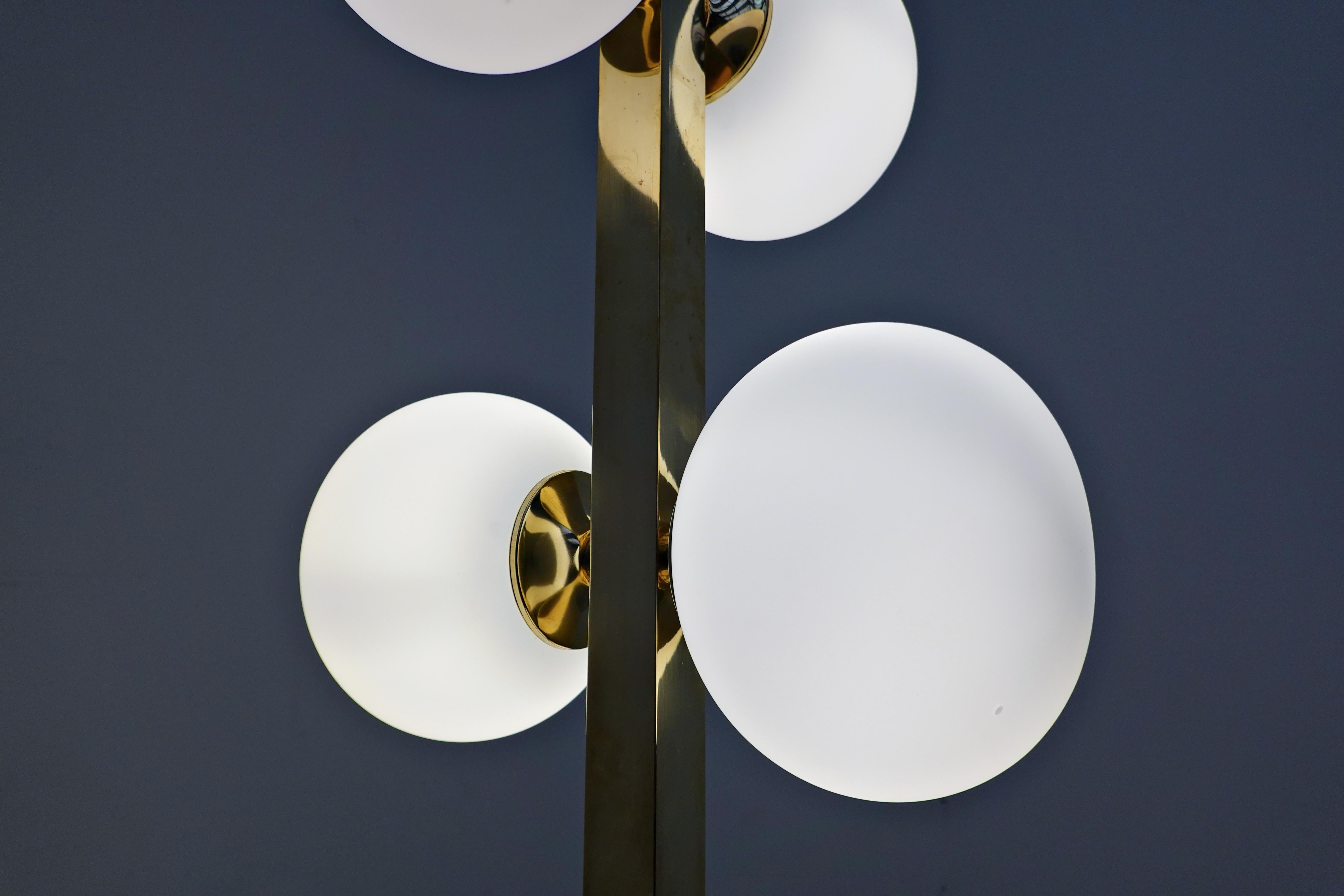 Contemporary Italian Floor Lamp, Brass and Opaline, Stilnovo Style