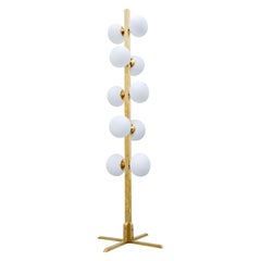 Italian Floor Lamp, Brass and Opaline, Stilnovo Style