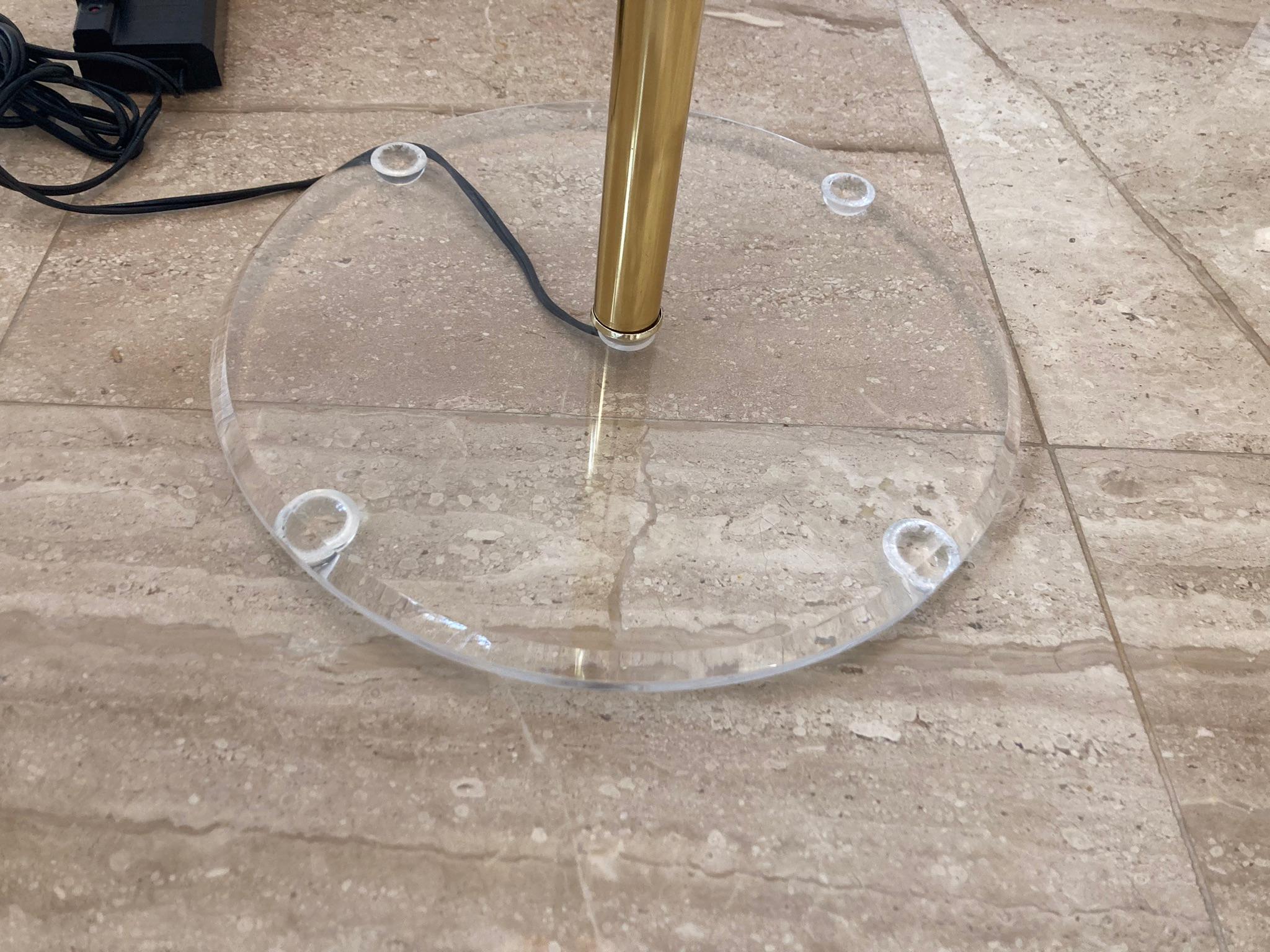 Italian Floor Lamp, Brass, Lucite, Glass Shade In Good Condition For Sale In Miami, FL