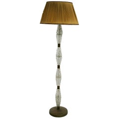 Italian Floor Lamp by Barovier & Toso in Rostrato Glass and Brass, 1940s
