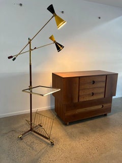 Italian Floor Lamp Attributed to Stilnovo in Brass with Magazine Holder, 1950s
