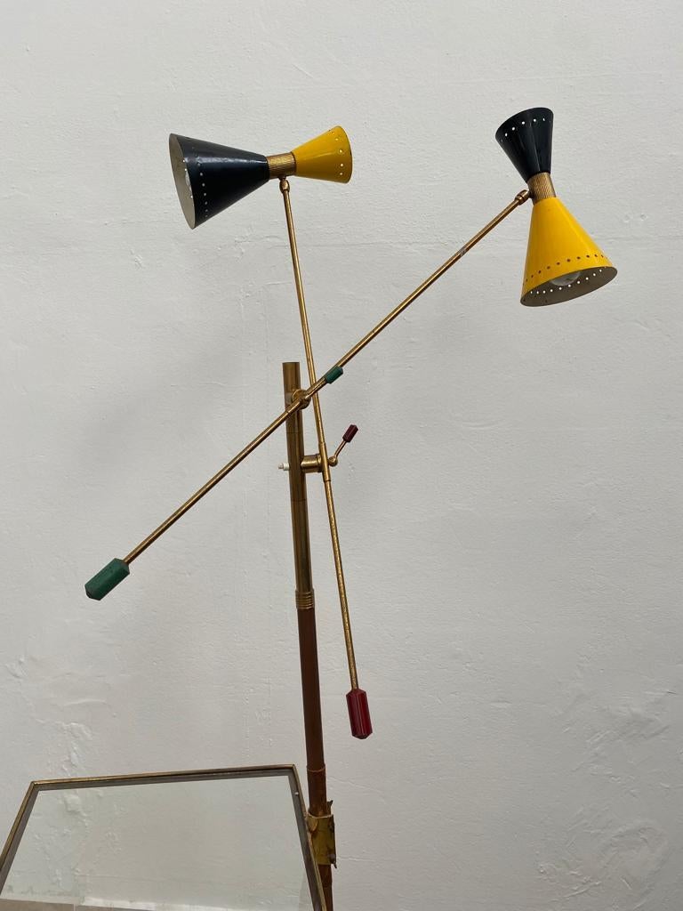 Mid-20th Century Italian Floor Lamp by Stilnovo in Brass with Magazine Holder, 1950s For Sale