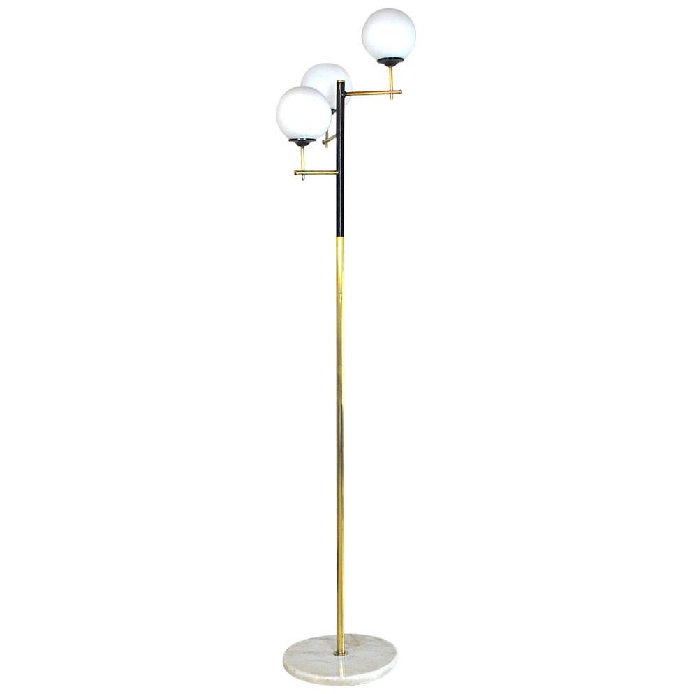 Italian Floor Lamp from the 1950s in Brass and Opal Glass with Base in ...
