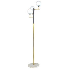 Italian Floor Lamp from the 1950s in Brass and Opal Glass with Base in Marble