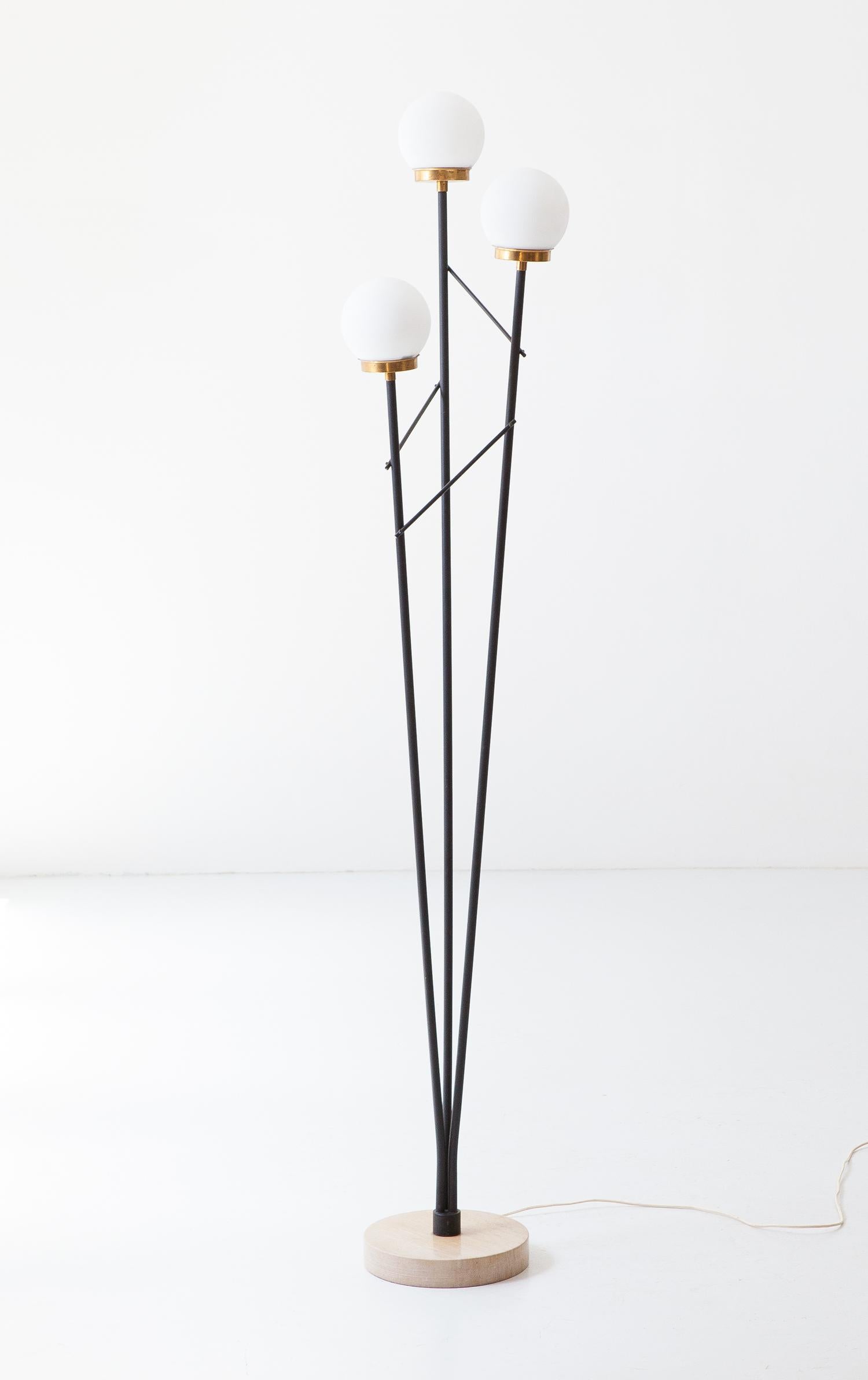Italian Floor Lamp in Black Steel Opaline Glasses and Marble Base 2