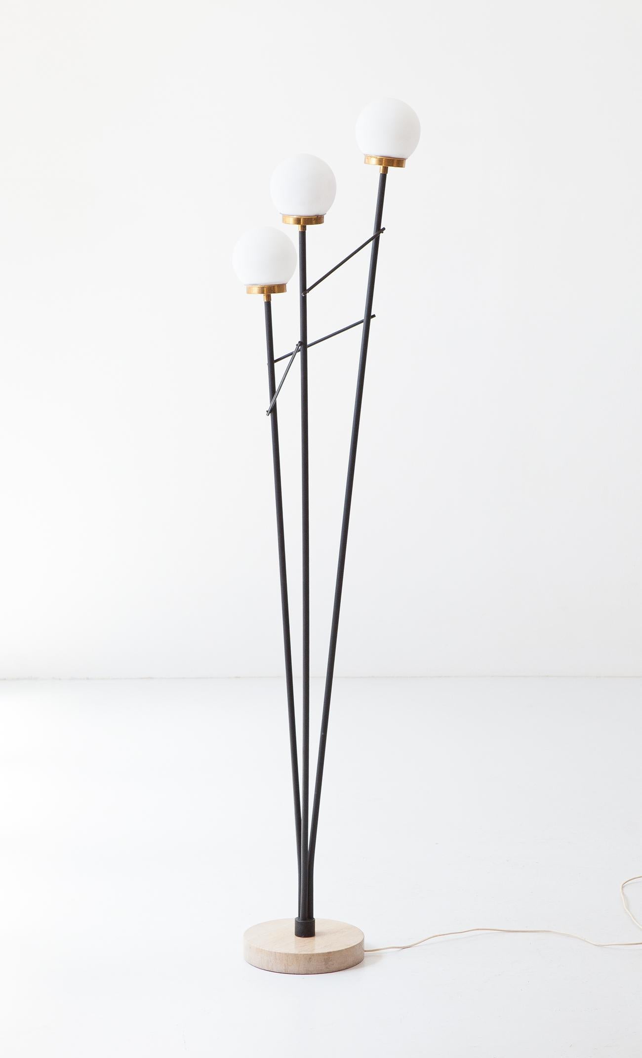 Italian Floor Lamp in Black Steel Opaline Glasses and Marble Base 3
