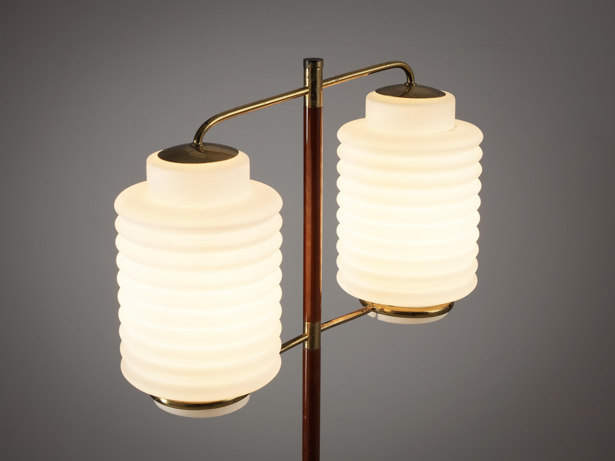 Mid-Century Modern Italian Floor Lamp in Brass and Matte Glass