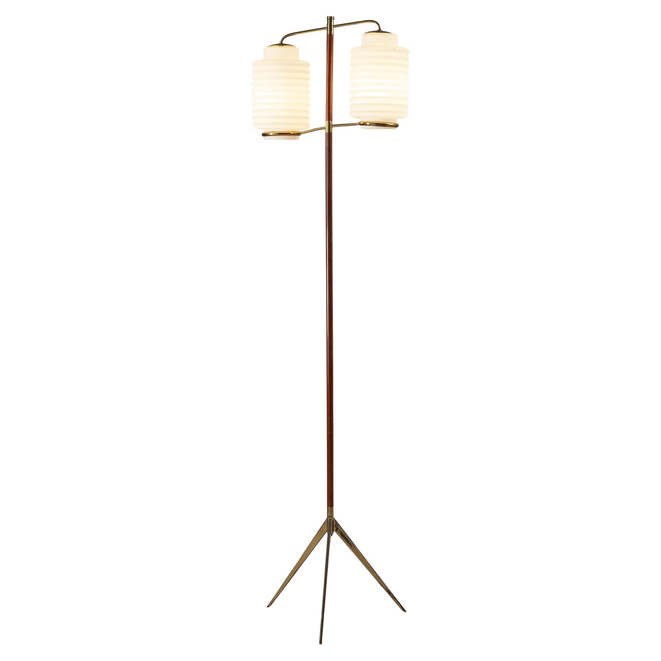 Italian Floor Lamp in Brass and Matte Glass