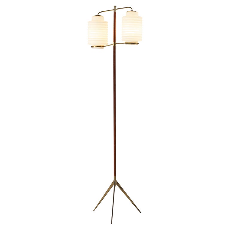 Italian Floor Lamp in Brass and Matte Glass For Sale