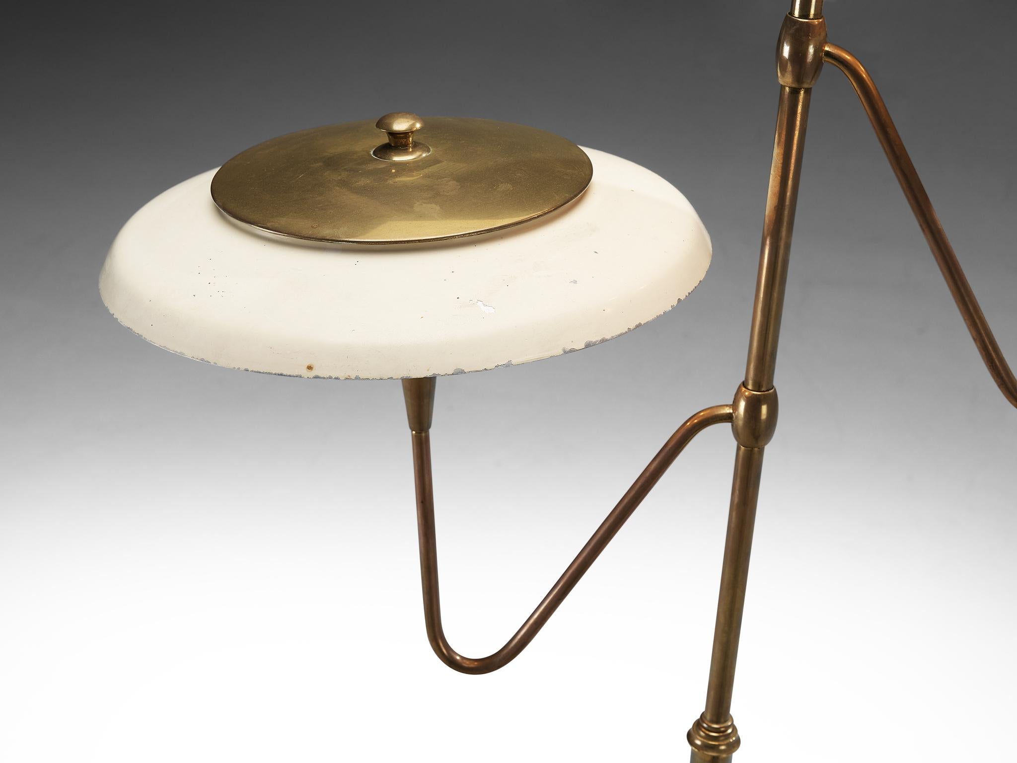 Italian Floor Lamp in Brass and Off-white Shades For Sale 2