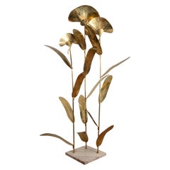 Italian Floor Lamp in Brass and Travertine Base, 1960s-1970s