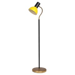 Italian Floor Lamp in Brass with Yellow Lampshade
