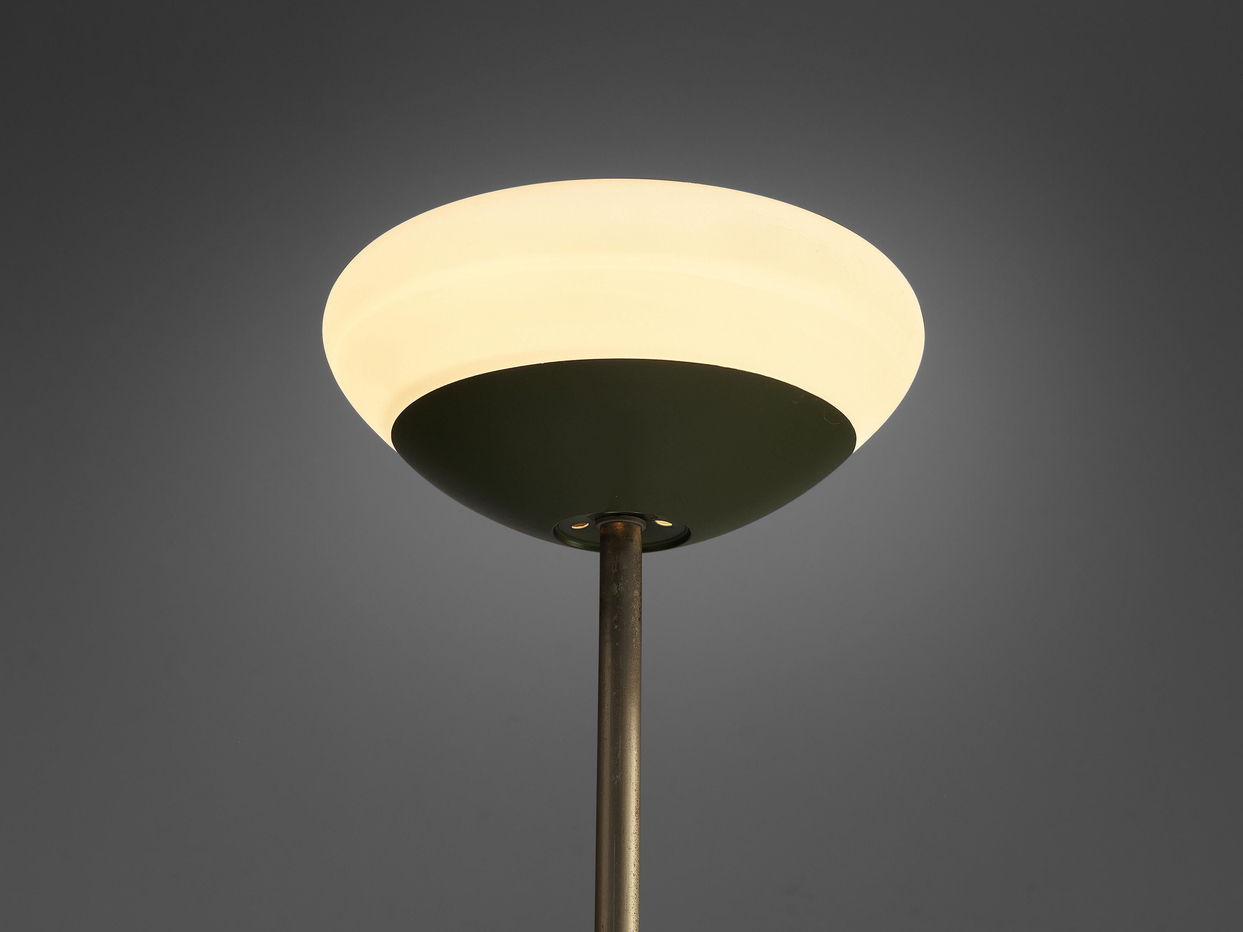 Late 20th Century Italian Floor Lamp in Green Metal and Opaline Glass