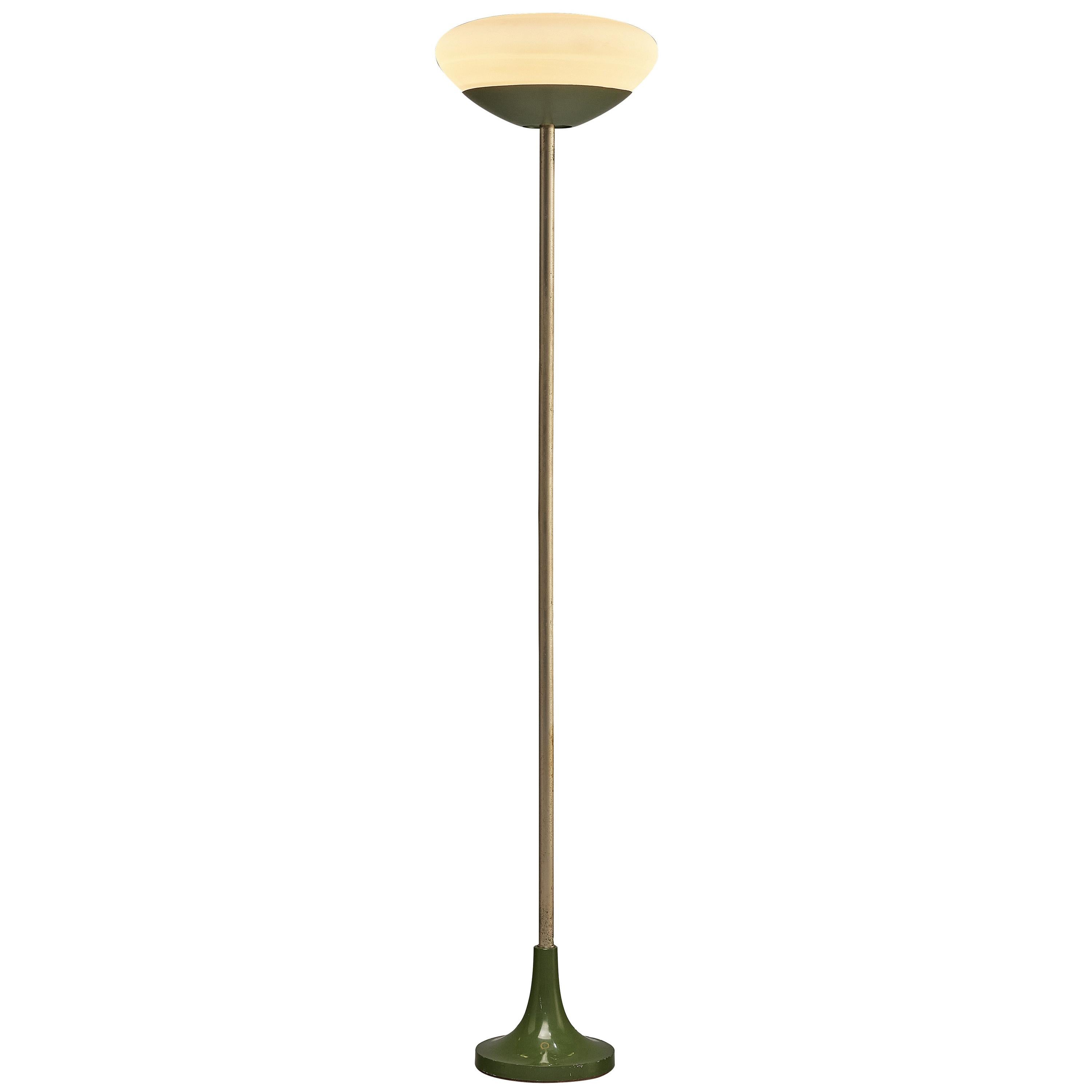 Italian Floor Lamp in Green Metal and Opaline Glass