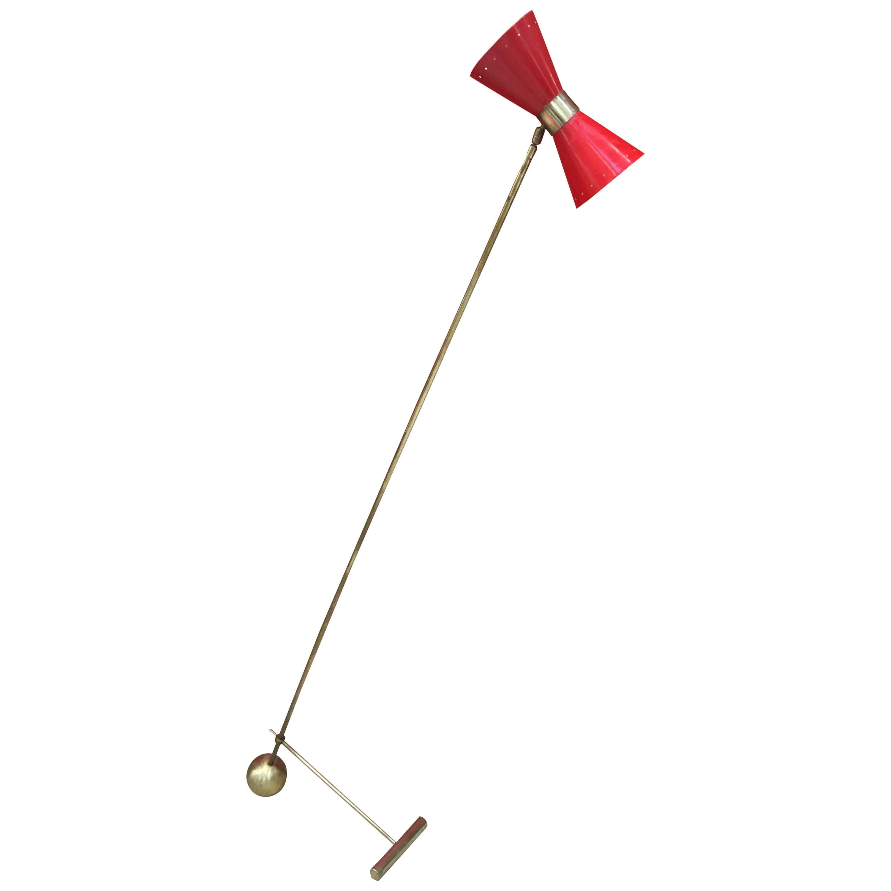 Italian Floor Lamp in Lacquered Metal and Brass, circa 1950 For Sale