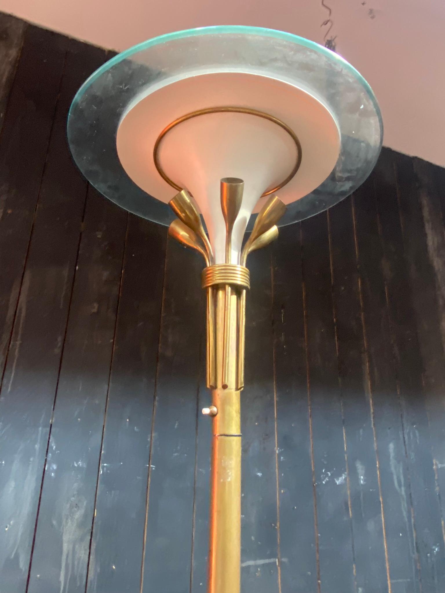 Italian Floor Lamp in Lacquered Metal, Brass, and Glass, circa 1950 For Sale 5