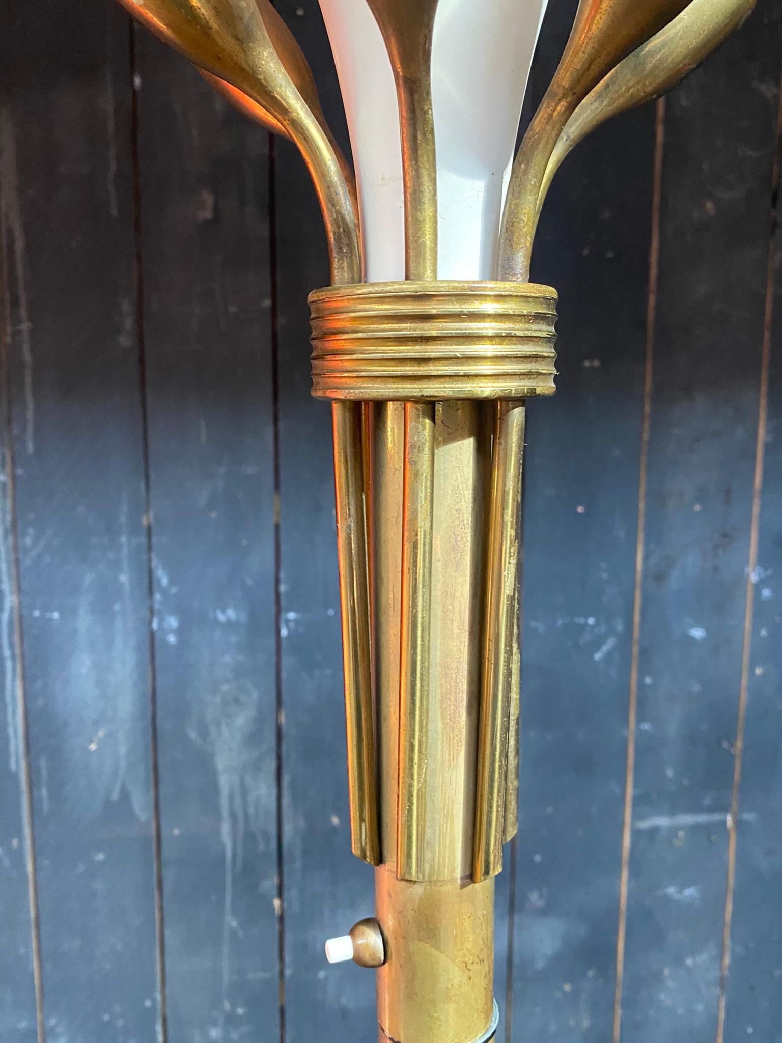 Mid-20th Century Italian Floor Lamp in Lacquered Metal, Brass, and Glass, circa 1950 For Sale