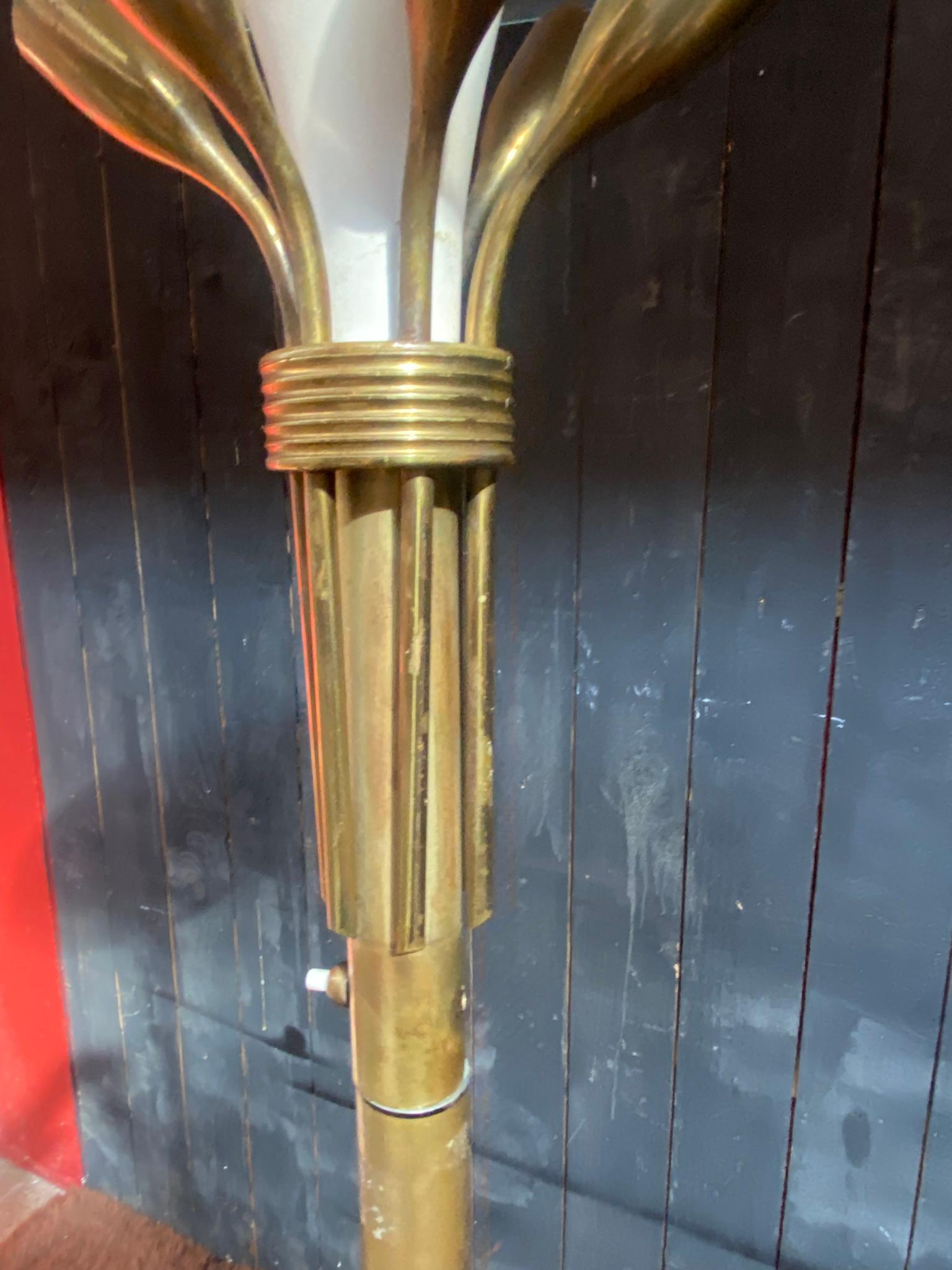 Italian Floor Lamp in Lacquered Metal, Brass, and Glass, circa 1950 For Sale 1