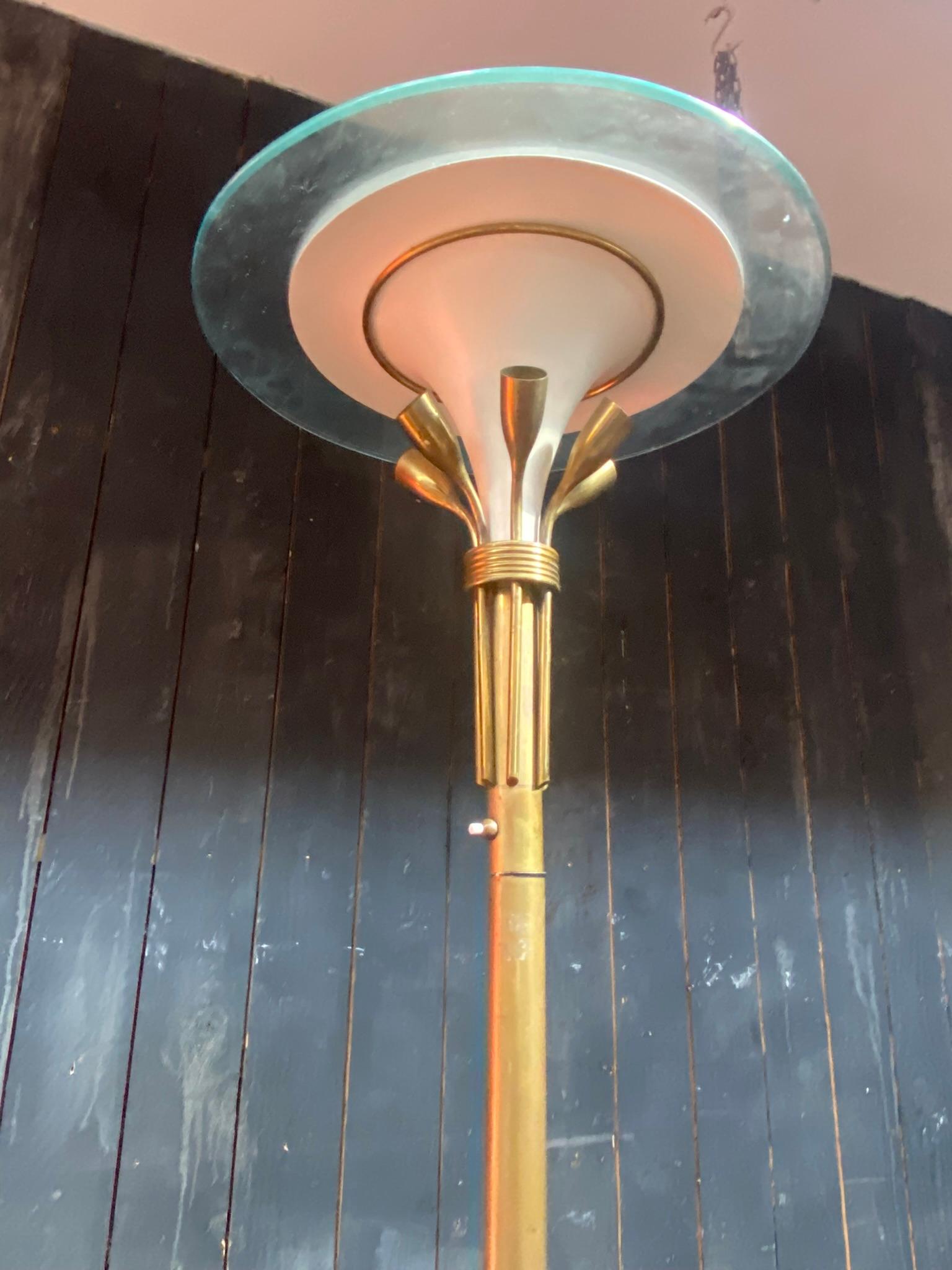 Italian Floor Lamp in Lacquered Metal, Brass, and Glass, circa 1950 For Sale 4