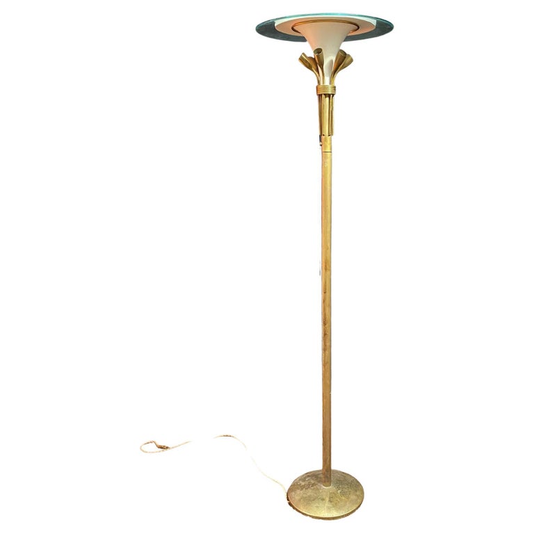 Italian Floor Lamp in Lacquered Metal, Brass, and Glass, circa 1950 For ...