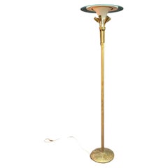 Lampada da terra italiana in metallo laccato, ottone e vetro, circa 1950