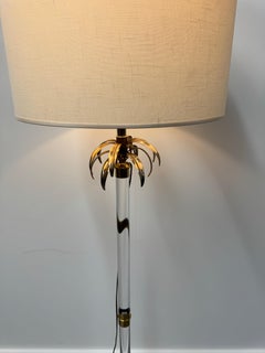 Italian floor lamp in lucite and brass with palm leaves motifs