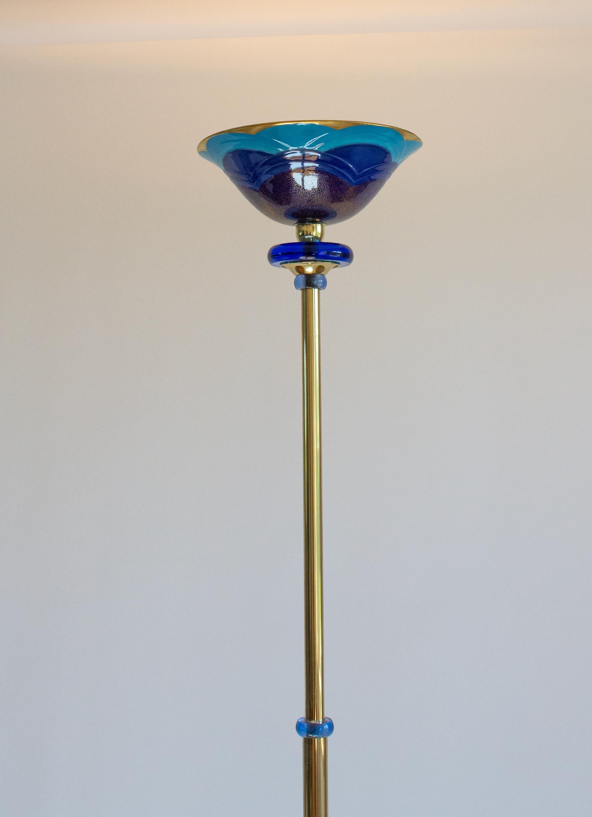 Brass Italian Floor Lamp in Porcelain Stamped and Manufactured, Giulia Mangani, 1980s For Sale