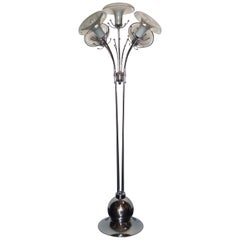 Italian Floor Lamp Murano Glass Flower Chrome, 1970s