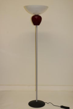 Italian Floor Lamp Murano Hand Blown "Incamiciato" White and Red Glossy Glass