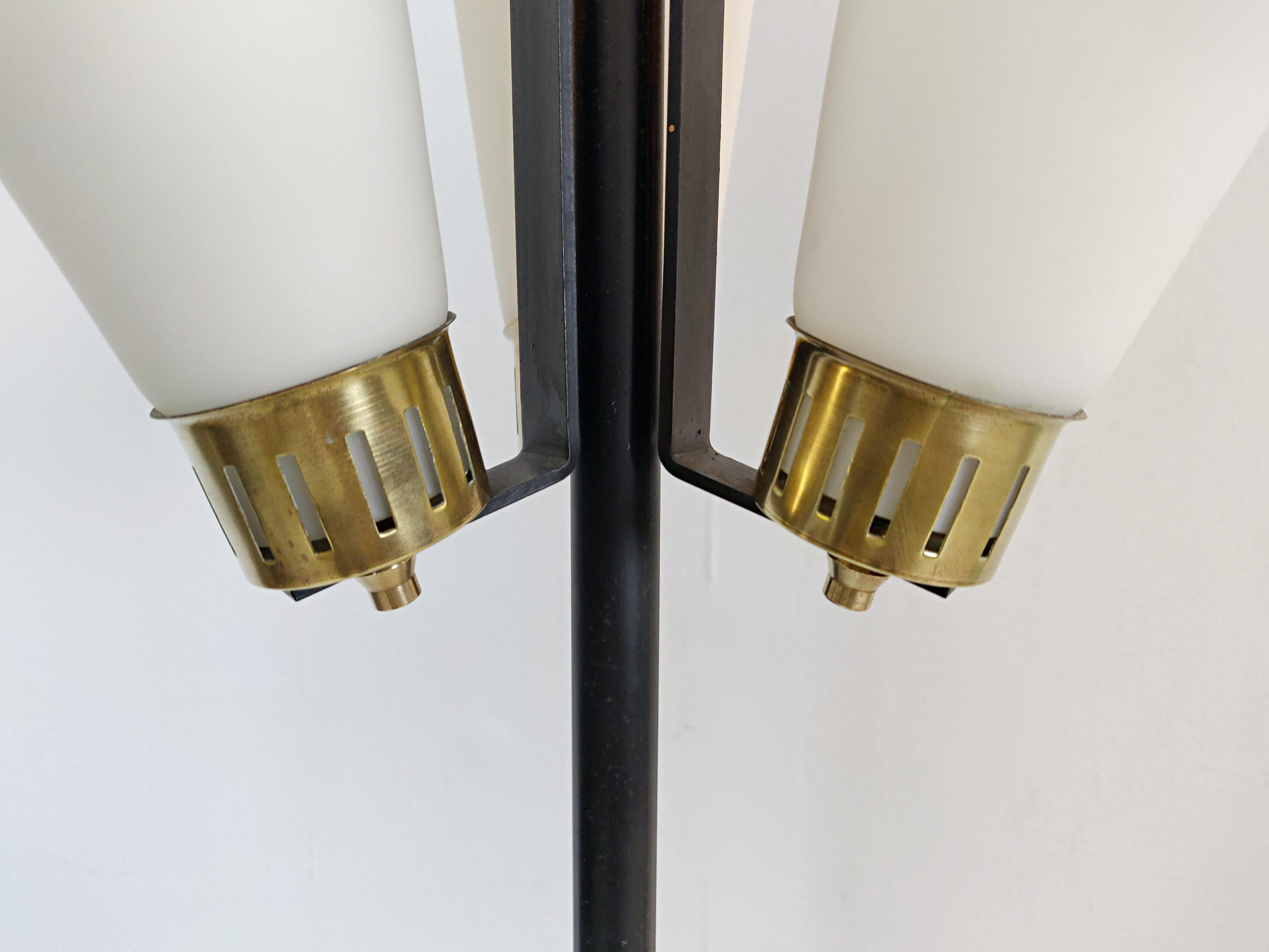 Italian Floor Lamp, Opaline Glass and Brass, 1950s In Good Condition In Brussels, BE
