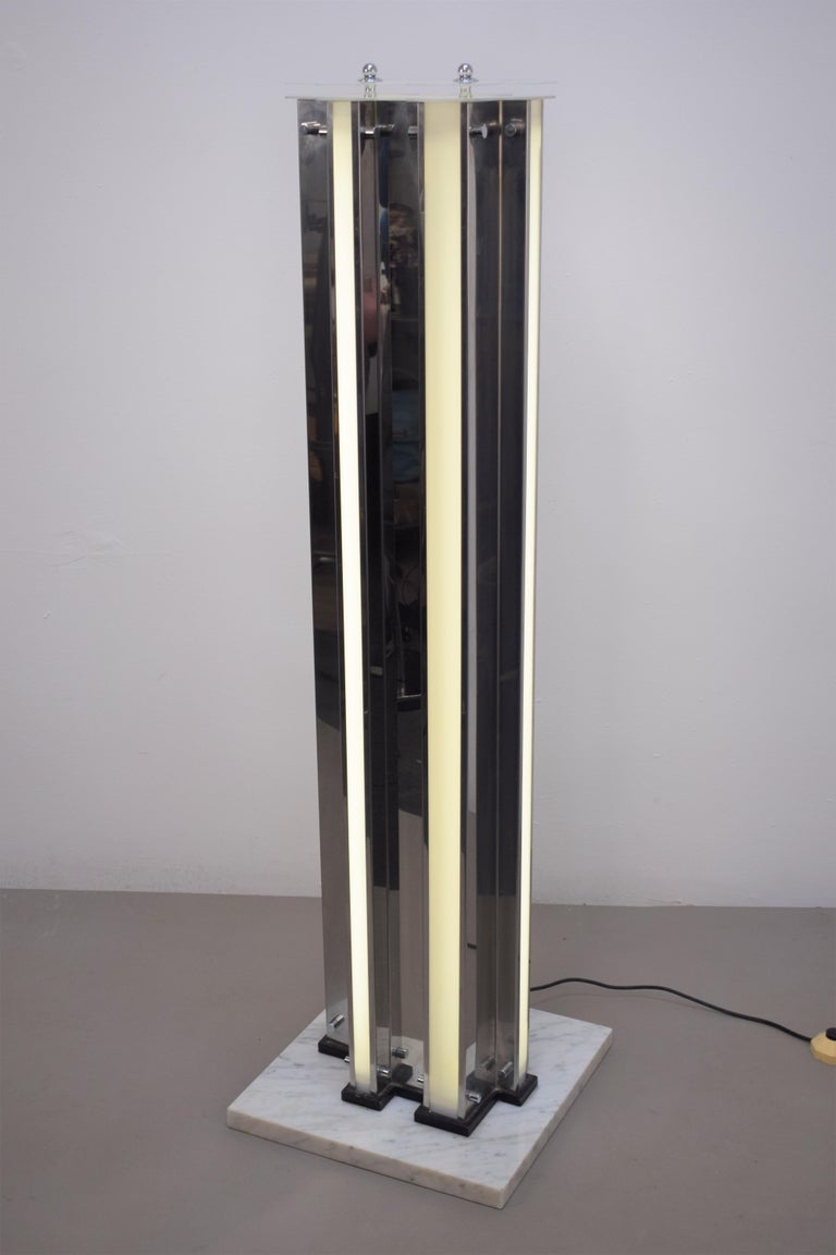 Italian Floor Lamp, Plexiglass, Steel and Marble, 1970s For Sale at 1stDibs