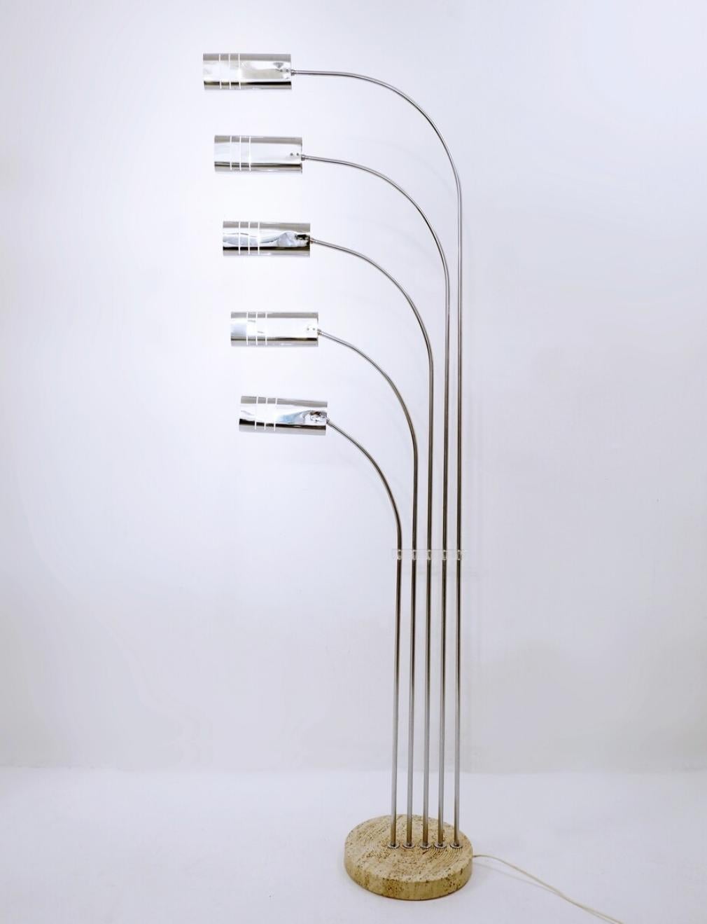 Mid-century modern Italian floor lamp, removable chrome heads and travertine base
5 Branch Floor Lamp
