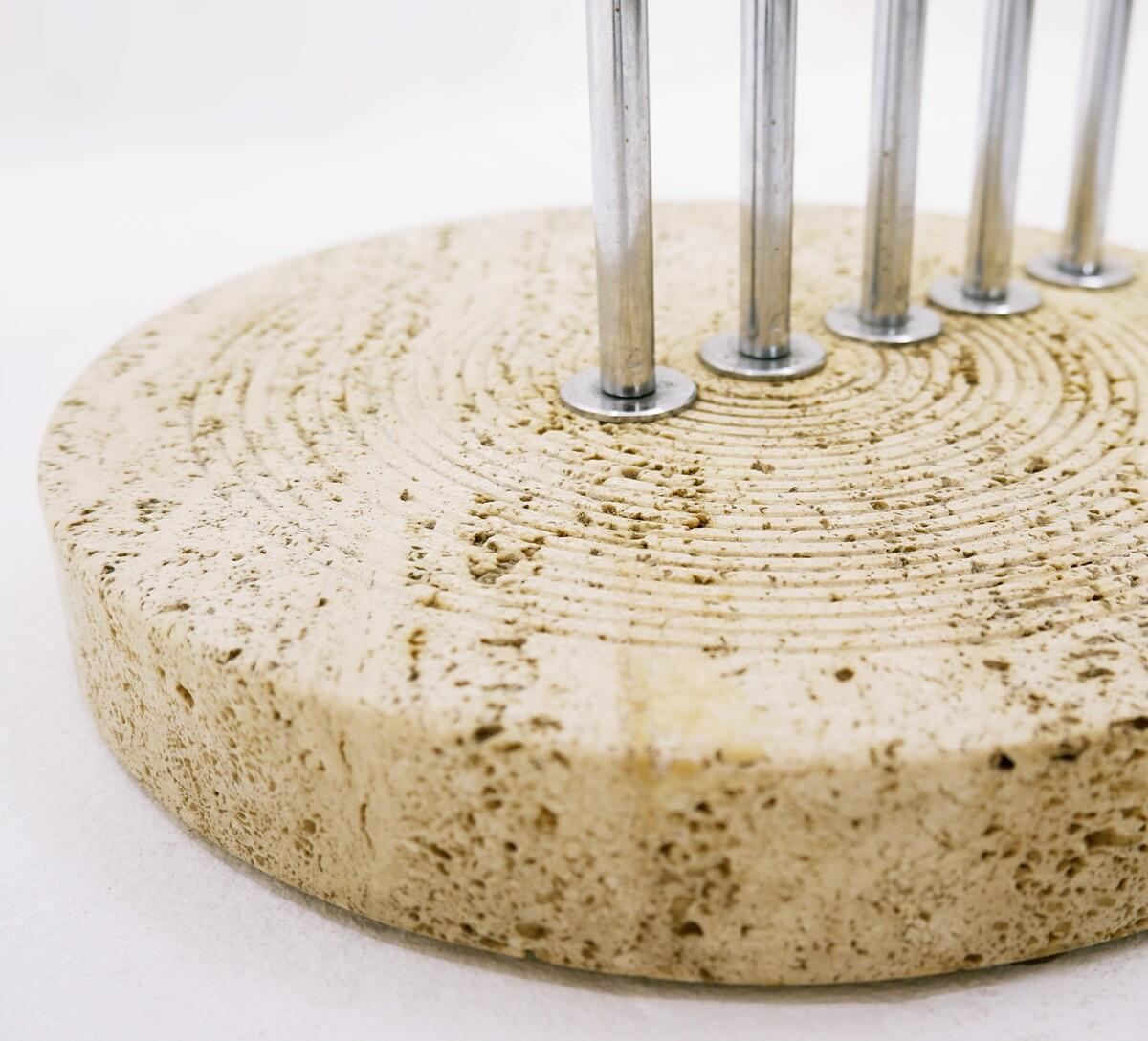 20th Century Italian floor lamp removable chrome heads and travertine base - 1970s For Sale