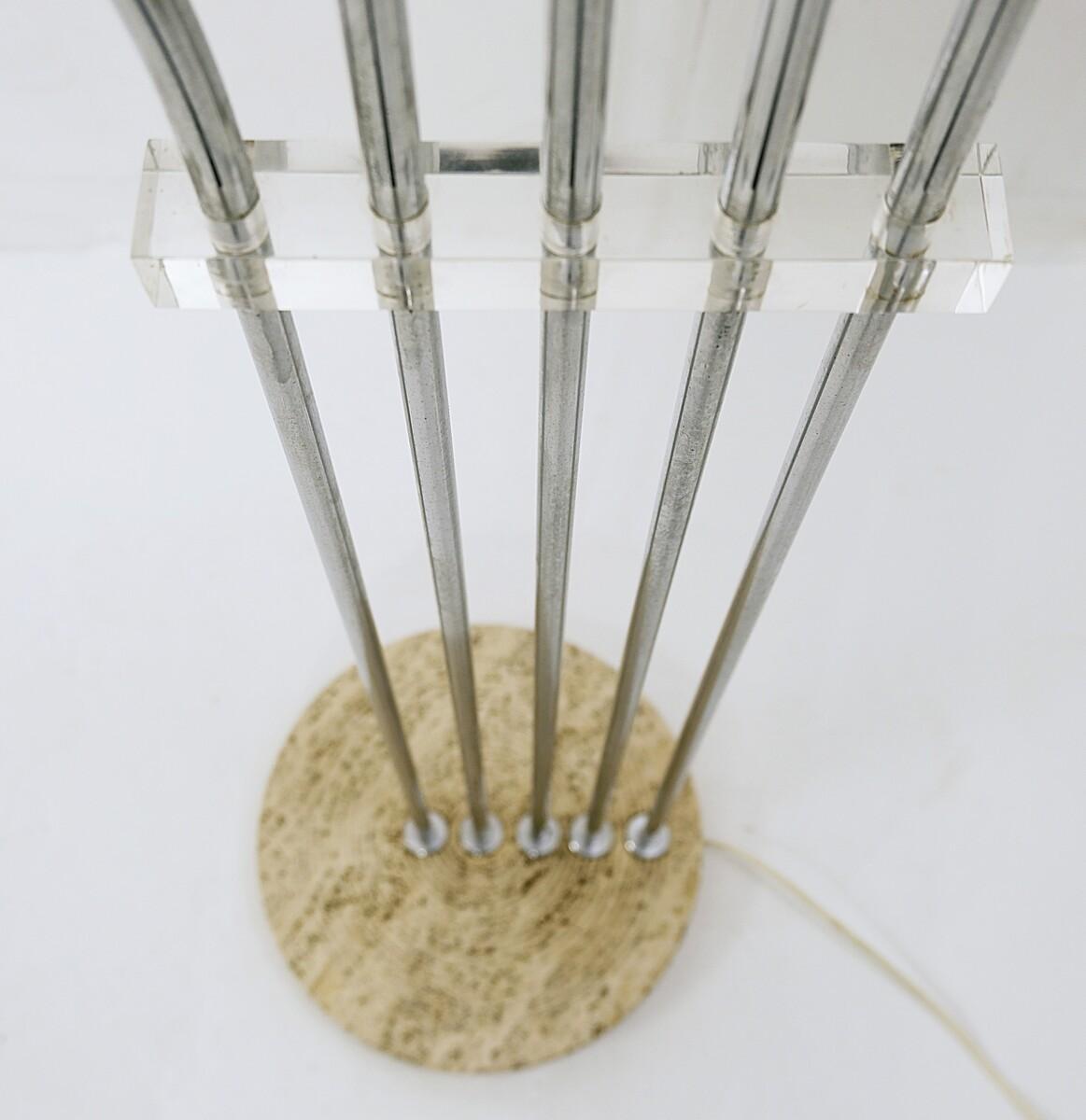 Italian floor lamp removable chrome heads and travertine base - 1970s For Sale 2