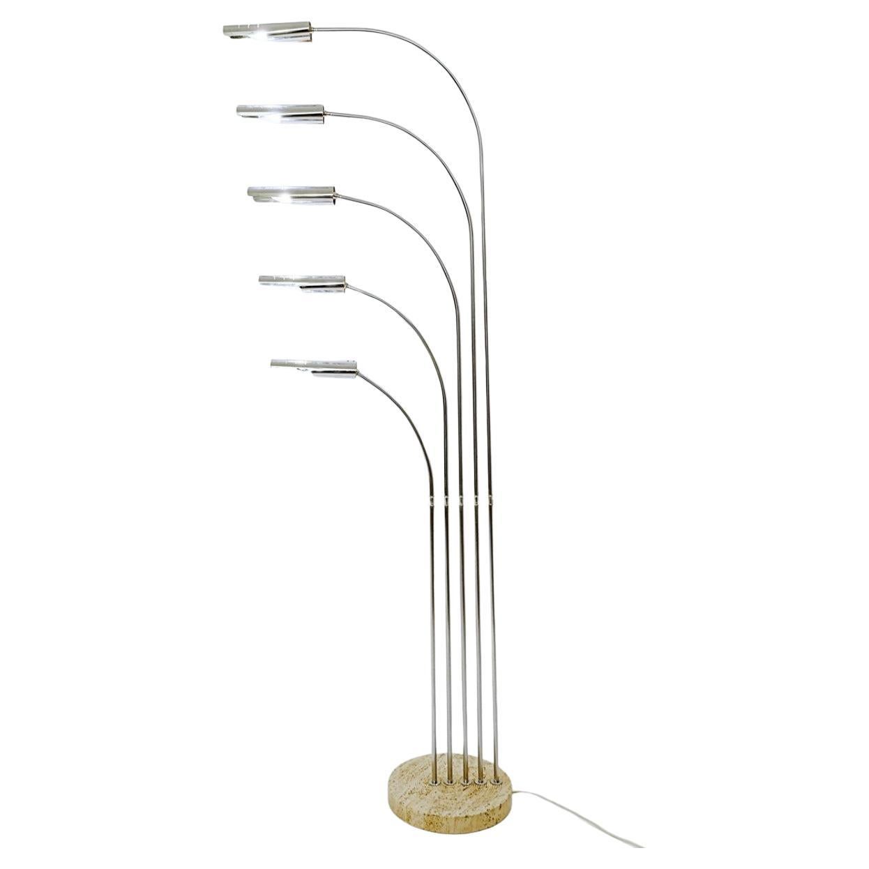 Italian floor lamp removable chrome heads and travertine base - 1970s