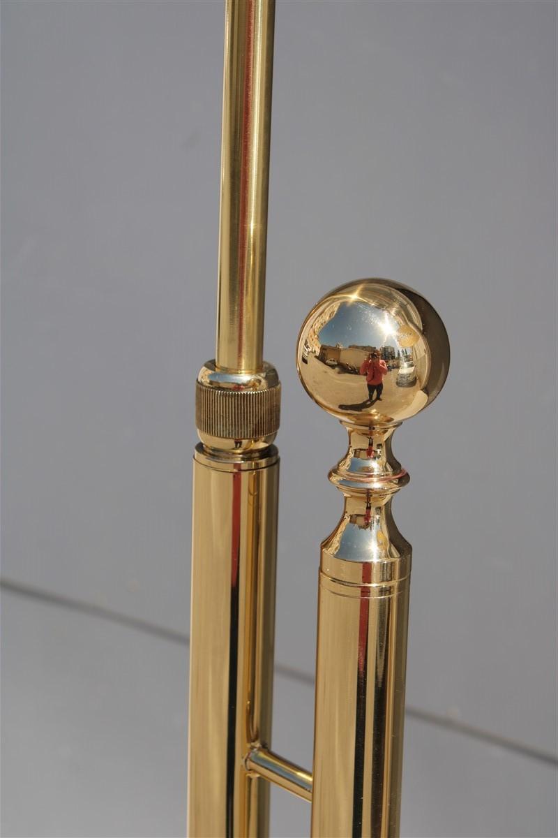 Italian floor lamp solid brass midcentury design fabric dome gold.