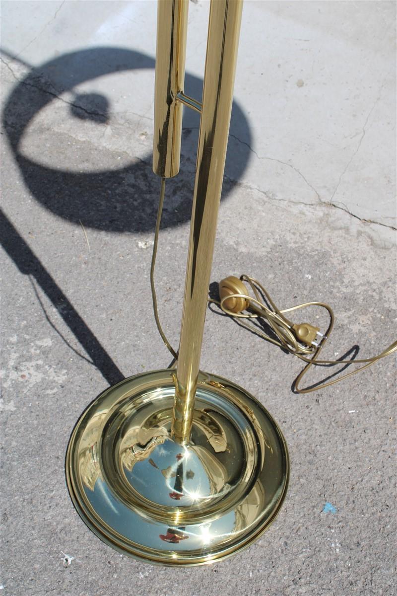 Mid-Century Modern Italian Floor Lamp Solid Brass Midcentury Design Fabric Dome Gold