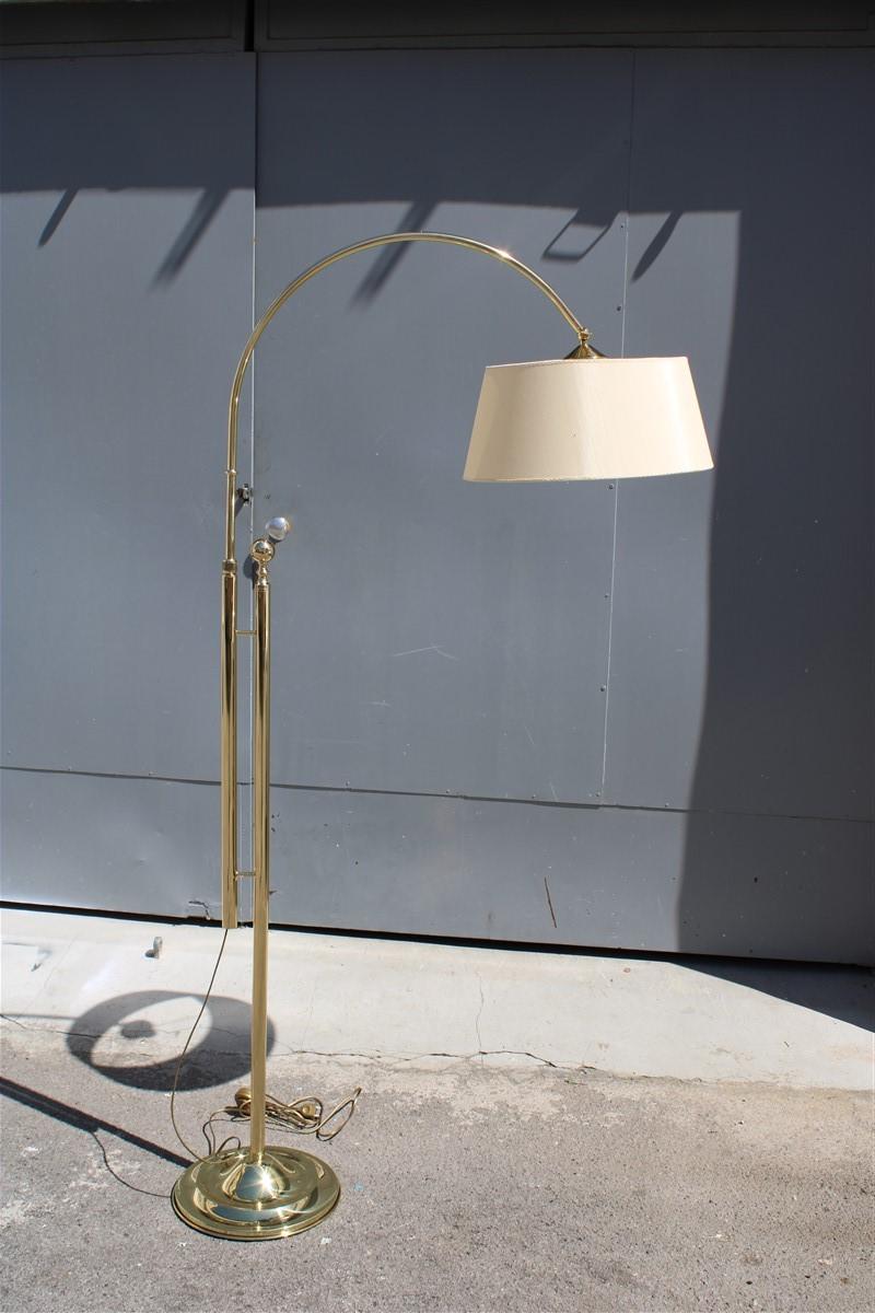 European Italian Floor Lamp Solid Brass Midcentury Design Fabric Dome Gold