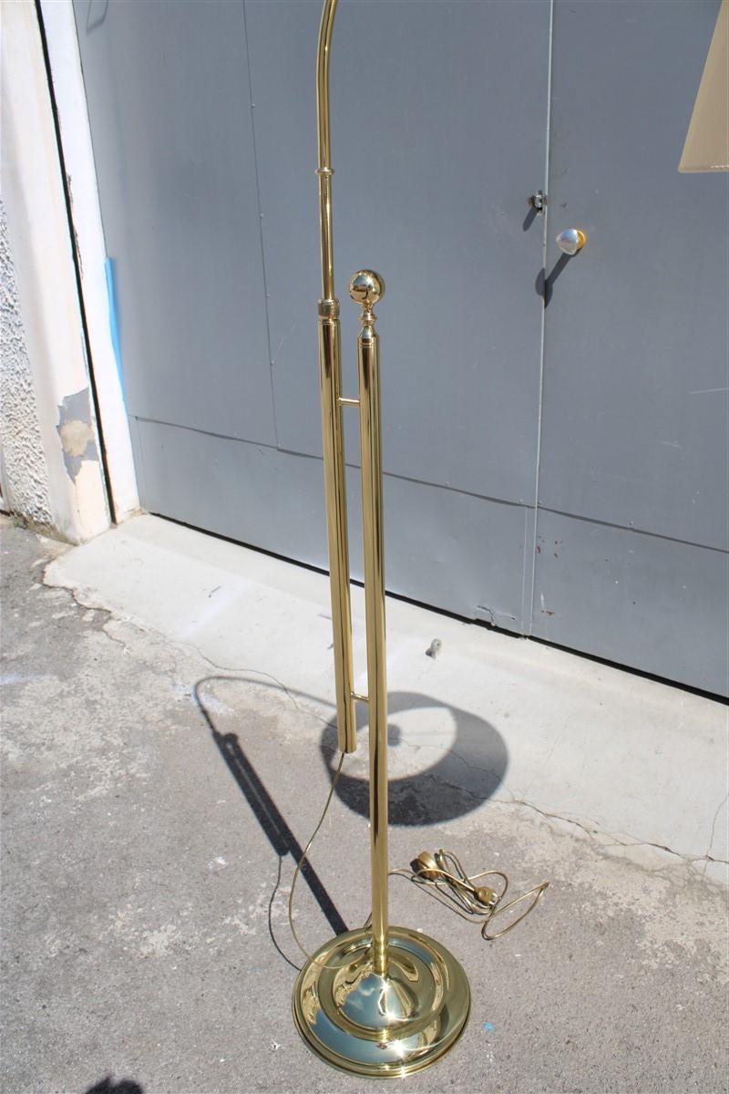 Italian Floor Lamp Solid Brass Midcentury Design Fabric Dome Gold In Good Condition In Palermo, Sicily