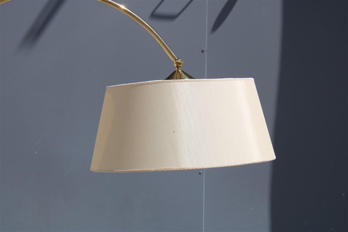 Italian Floor Lamp Solid Brass Midcentury Design Fabric Dome Gold 1