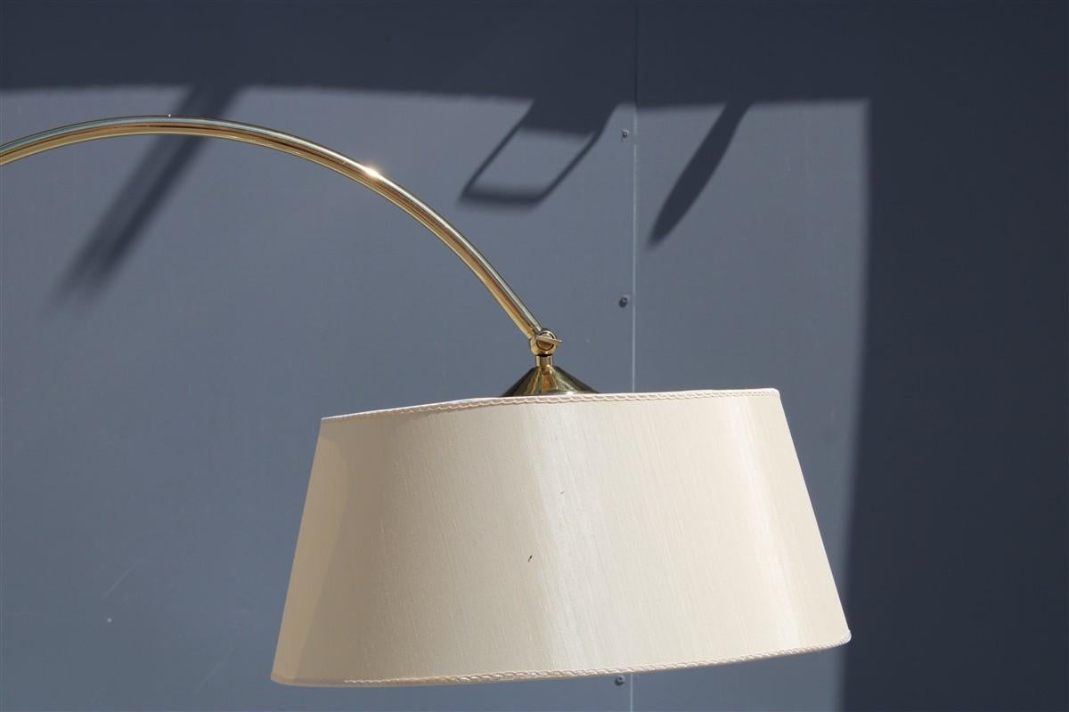 Italian Floor Lamp Solid Brass Midcentury Design Fabric Dome Gold 2