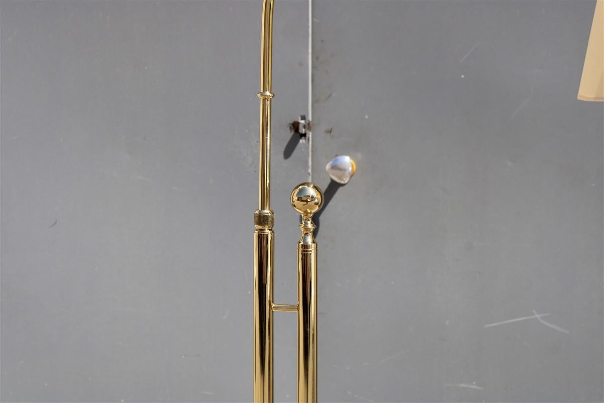 Italian Floor Lamp Solid Brass Midcentury Design Fabric Dome Gold 3